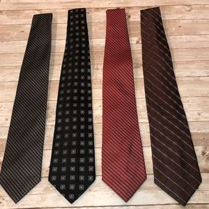 Calvin Klein, bundle of 4 men’s 100% silk ties -black,red,brown
